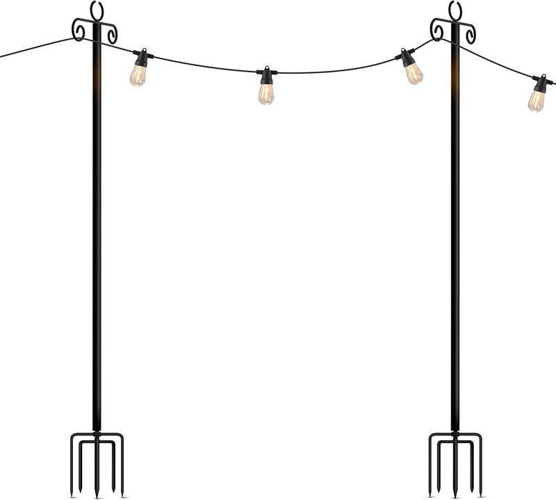brightech 2-Pack 10FT String Light Poles for Outdoor Use, Heavy Duty Metal Poles with Fork Base for Hanging Patio Lights, Adjustable for Garden, Backyard, Porch, or Fence Lighting Decor - Image 1